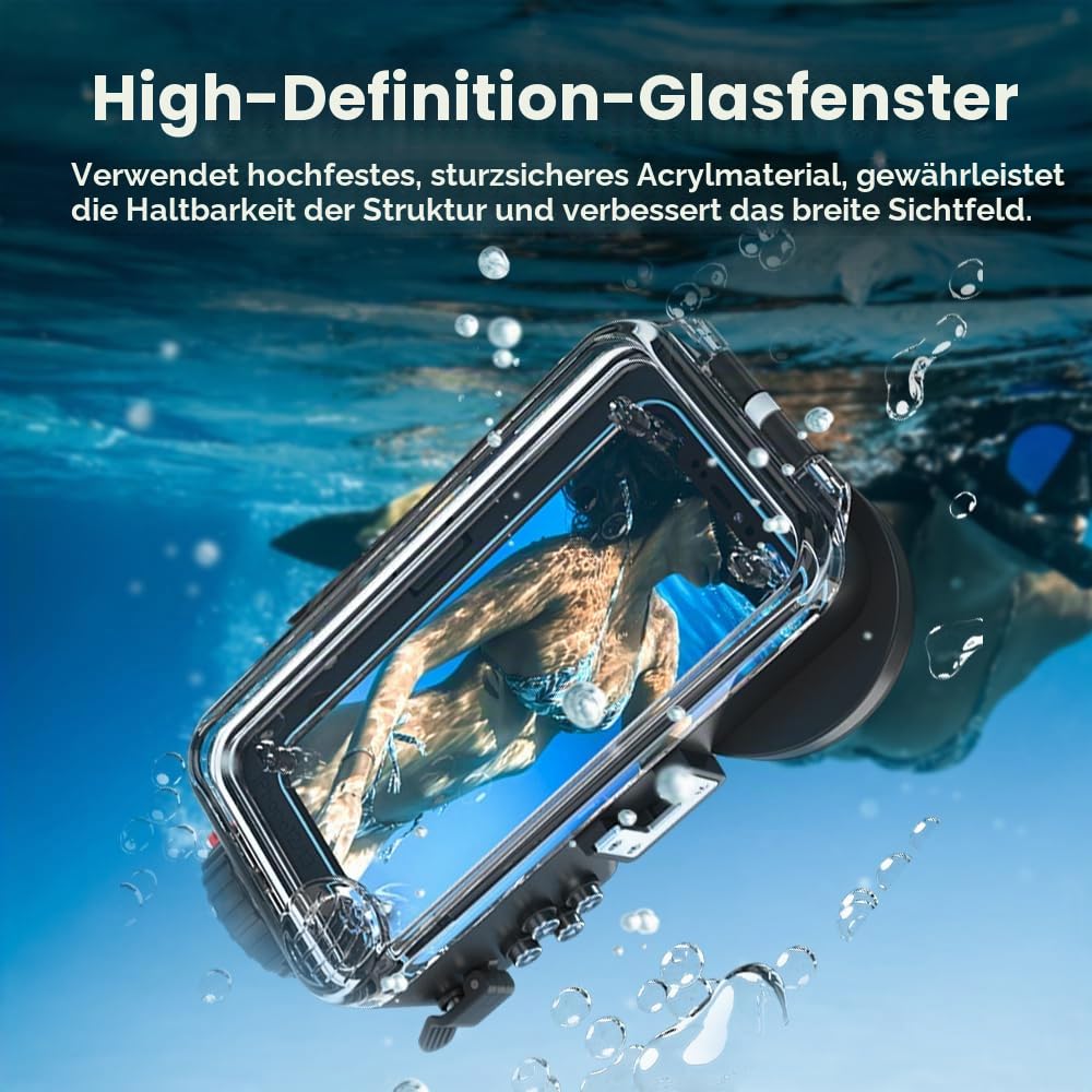 SF-PH-02 Professionelles Unterwasser-Smartphone-Gehäuse, 40 m Tauchtiefe, wasserdichte Kameratasche, kompatibel mit iPhone 16/15/14 Rahmen) (YH-SF-PH-02) Schwarz