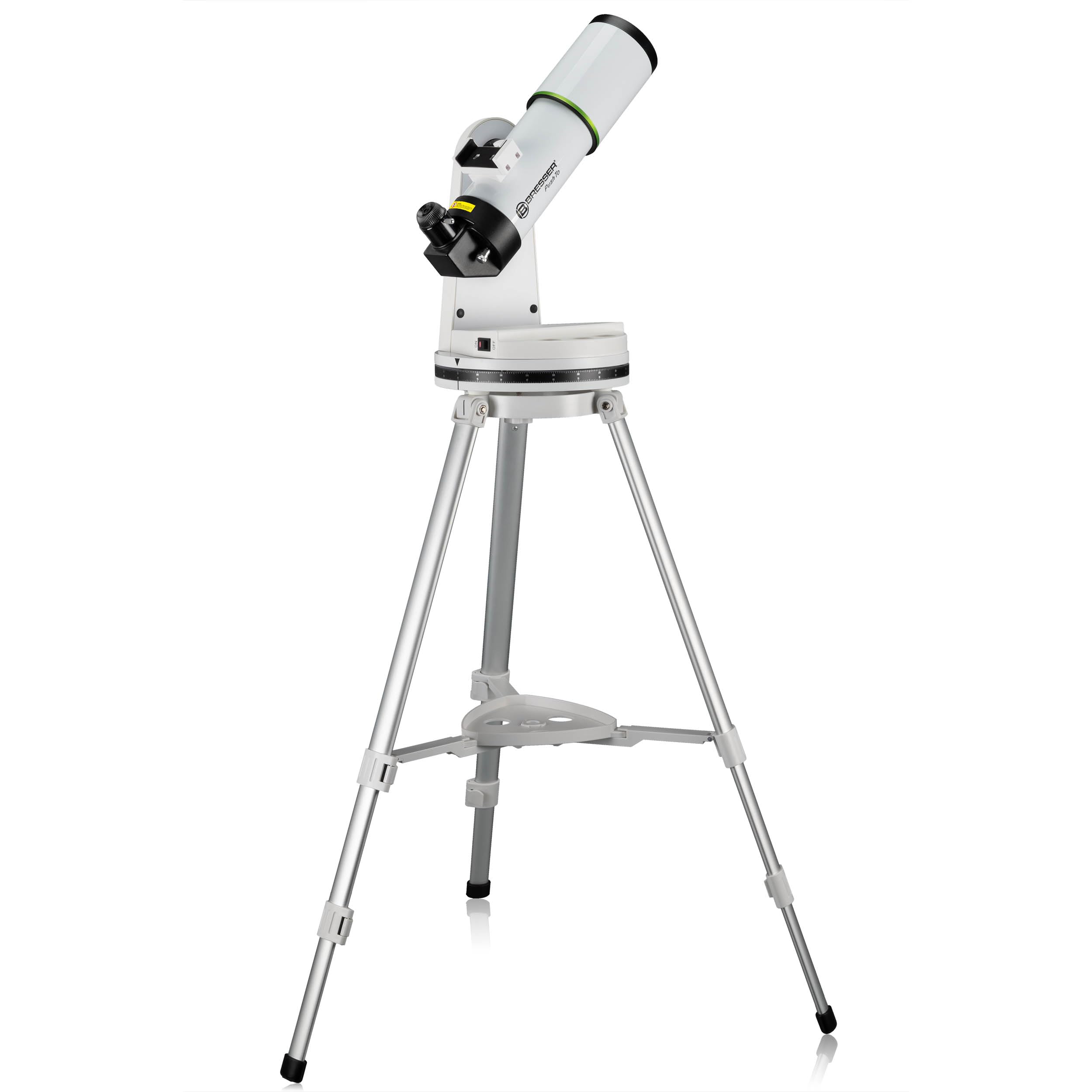 Bresser PushTo AR-80/400 Smart Teleskop für IOS, Android und Windows, 80mm Objektiv, 400mm Brennweite, Bluetooth, mit Stativ und Smartphone-Adapter