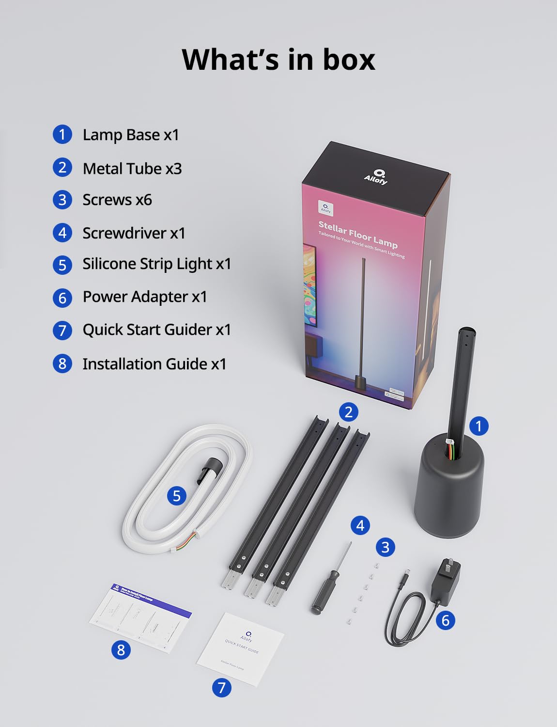 Ailofy Lampada da terra angolare, 1500lm RGBW, lampada angolare funziona con Alexa e Google Assistant, 16 milioni di colori fai da te, sincronizzazione con musica, controllo app, moderna lampada da