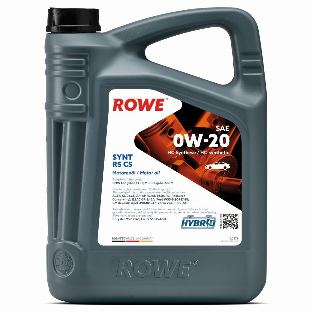 Rowe Motoröl 0W-20 Synt Rs C5 Motorenöl Motor Oil Schmieröl Api Sp Rc 5L | 20379-0050-99, Hightec Synt Rs C5 SAE 0W-20