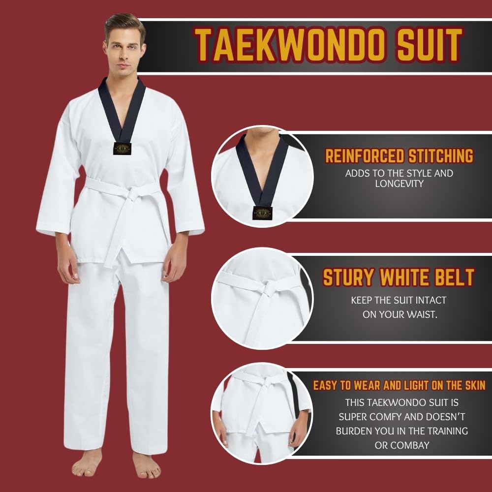 Traje Taekwondo, Kimono Judo BJJ Gi Premium Ligero Cuello en V Negro Uniforme para MMA Artes Marciales Entrenamiento