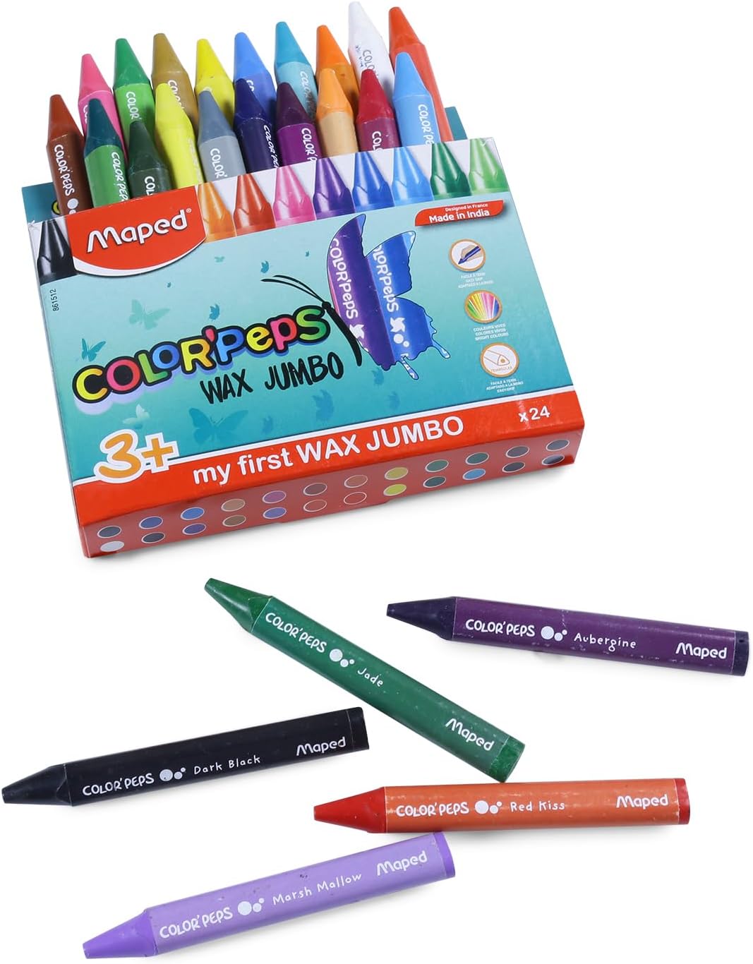 Maped Color'Peps Wax Jumbo Crayons Set - Pack of 24 Shades
