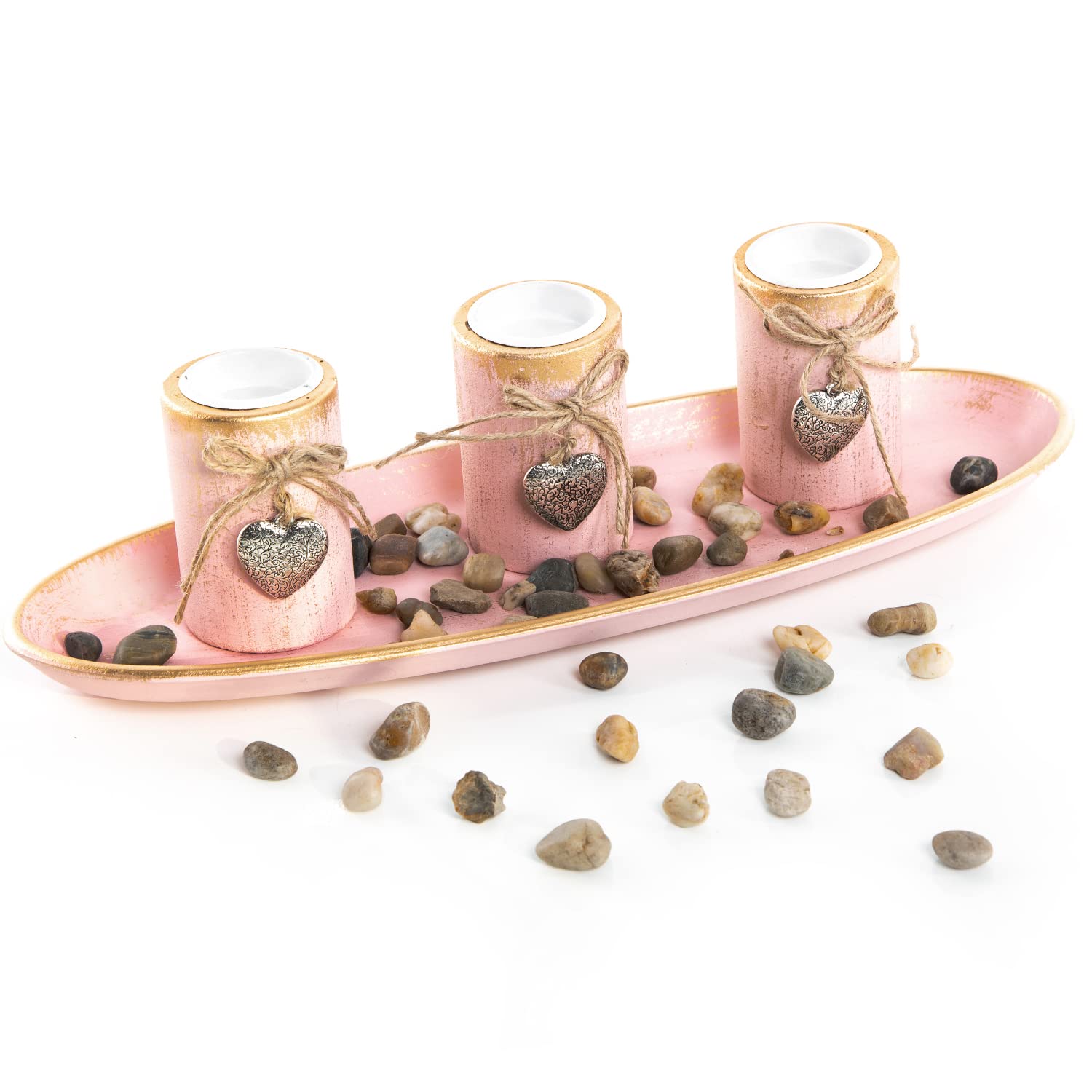Logbuch-Verlag 3 portavelas para Velas de te sobre Bandeja de Madera Rosa para Regalo - Velas Decorativas Centro de Mesa - decoración Boda