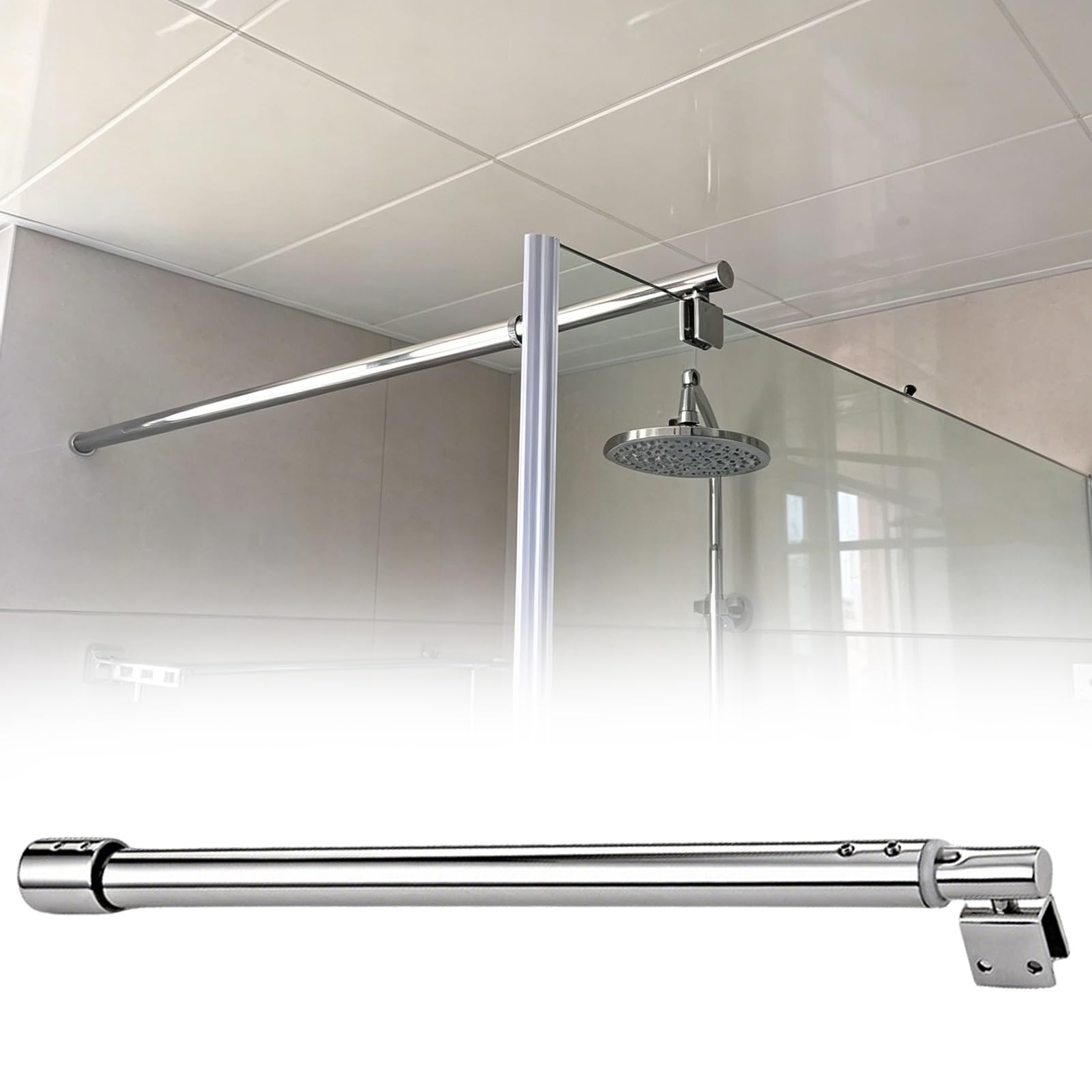 Dailify Dia 19Mm Shower Screen Support Bar Frameless Glass Shower Door Top Bracket Adjustable, No-Drill Support Bar For Wet Room Screen Walk In Enclosure, Glass Panel Stabilizer Rod(,L 30-50Cm/11.8-19.6")
