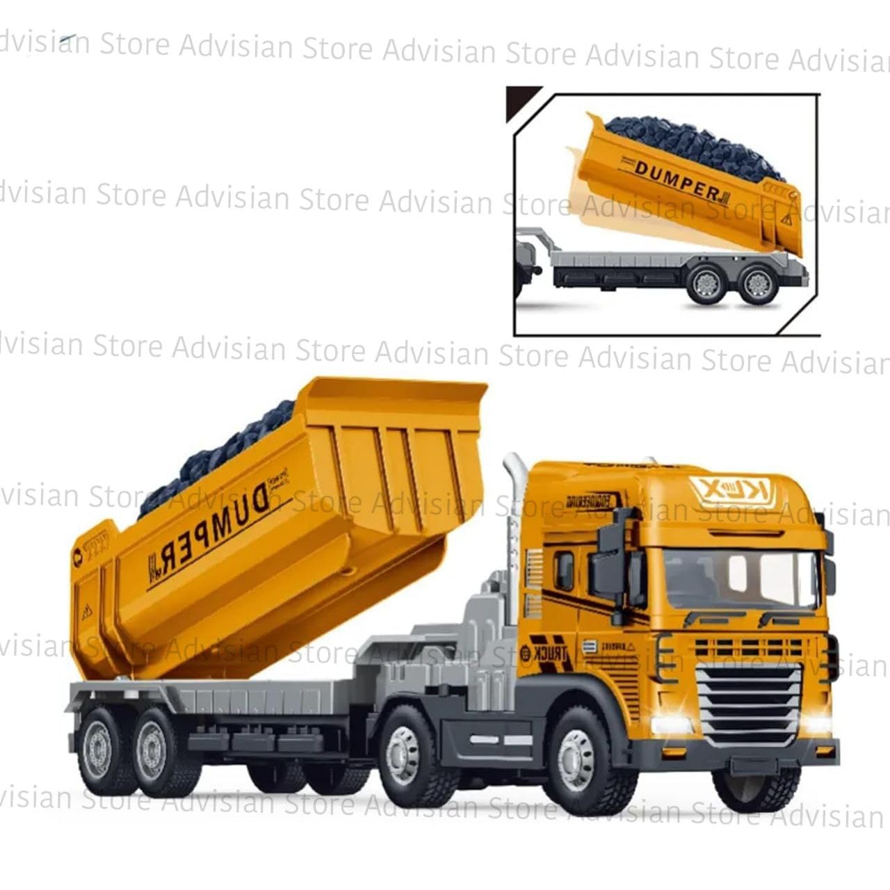 Advisian store 1:24 Dumper 4WD Friction Power Large Transport Truck with Lights and Sounds Alloy Diecast Truck Toy Best Birthday Gift for Kids (Pack of 1) (1:24 Dumper Truck) 3