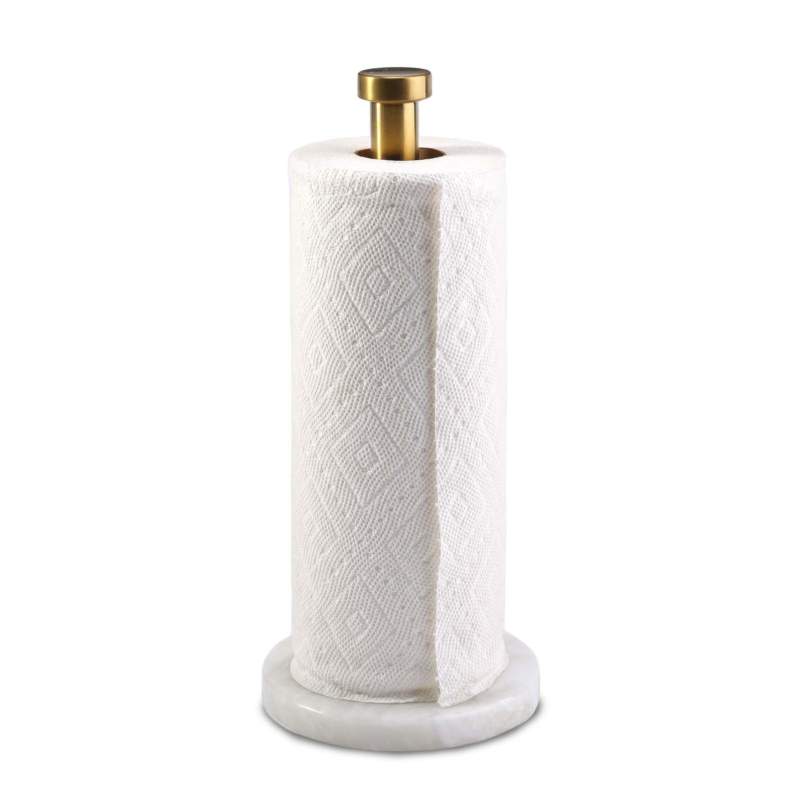 Porte Sopalin en Marbre, 32cm Porte Essuie Tout, Porte-Rouleau Vertical | Base marbre avec patins antidérapants, Tige acier inoxydable doré, Idéal pour tous plans de travail et comptoirs