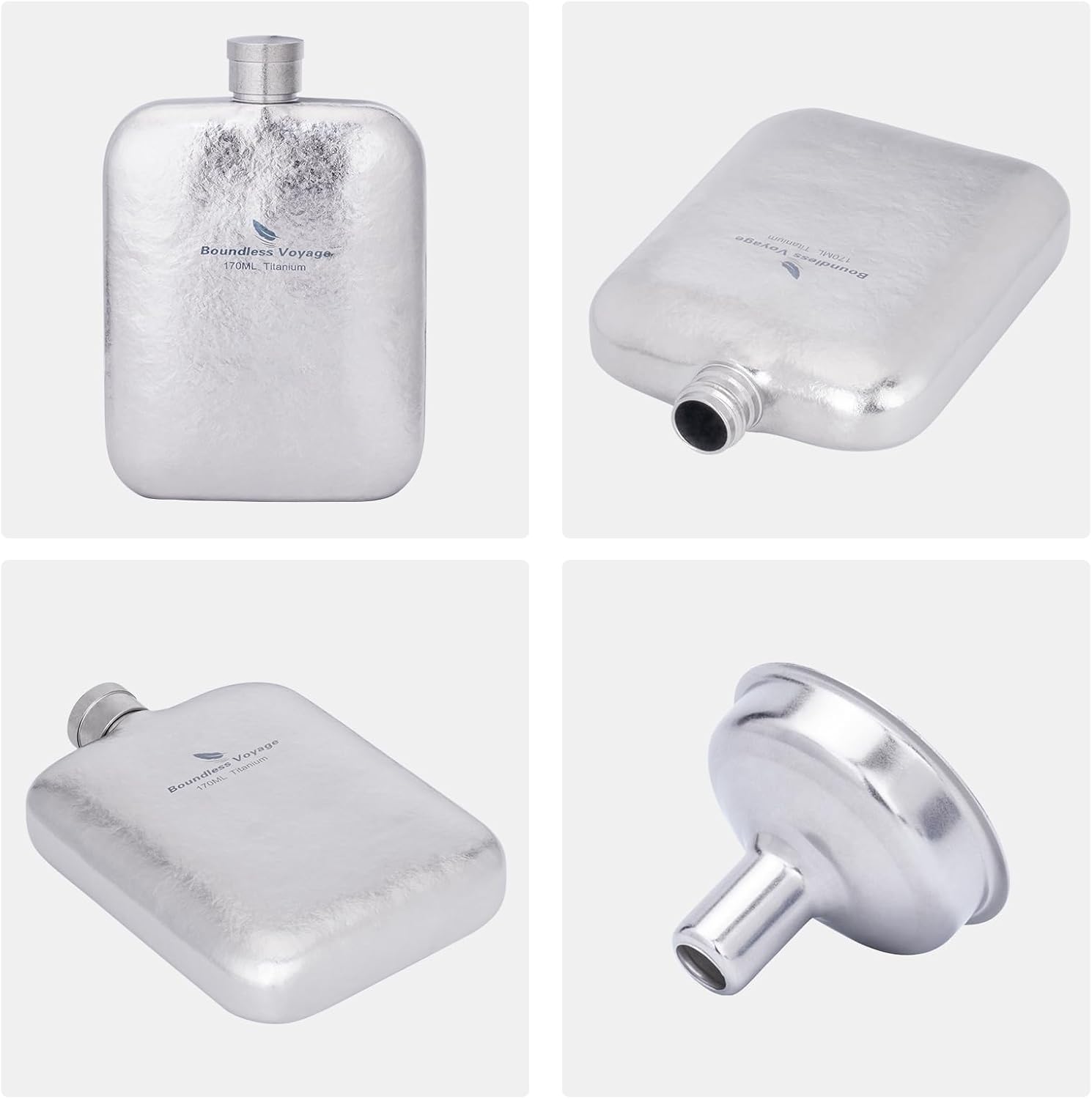 Boundless Voyage Titanium Liquor Hip flask 5.75oz Pocket Wine Drink Pot Alcohol Flagon Metal Whiskey Flask with Funnel for Men & Women ti3263d (Silver)