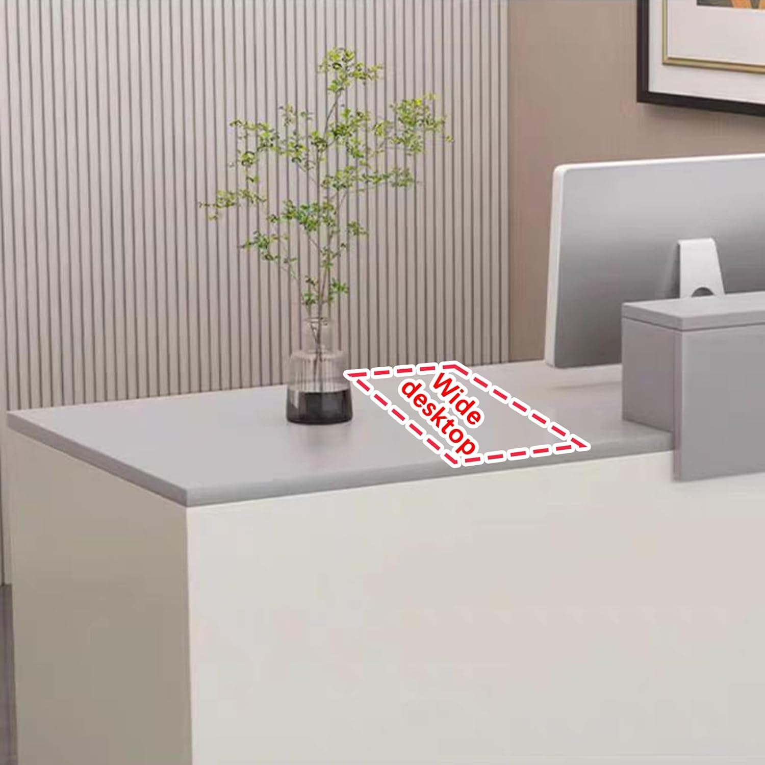 Reception Desk, Front Desk with Lockable Drawer, Front Counter, Checkout Counter with Lockers, for Office Reception Room Lobby, Beauty Salon(Gray+White 2)