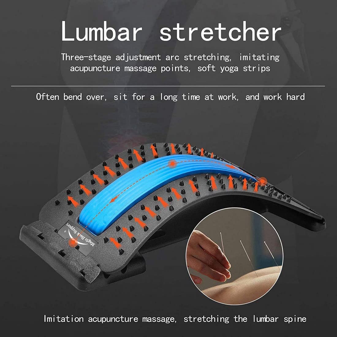Maisonora Back Stretching device, Bed and Chair and Car Back Massagar, Multi-Level Lumbar Support Stretcher Spinal, Lower and Upper Muscles Pain Relief (Black/Blue) Maisonora Back Stretching device, Bed and Chair and Car Back Massagar, Multi-Level Lumbar Support Stretcher Spinal, Lower and Upper Muscles Pain Relief (Black/Blue)