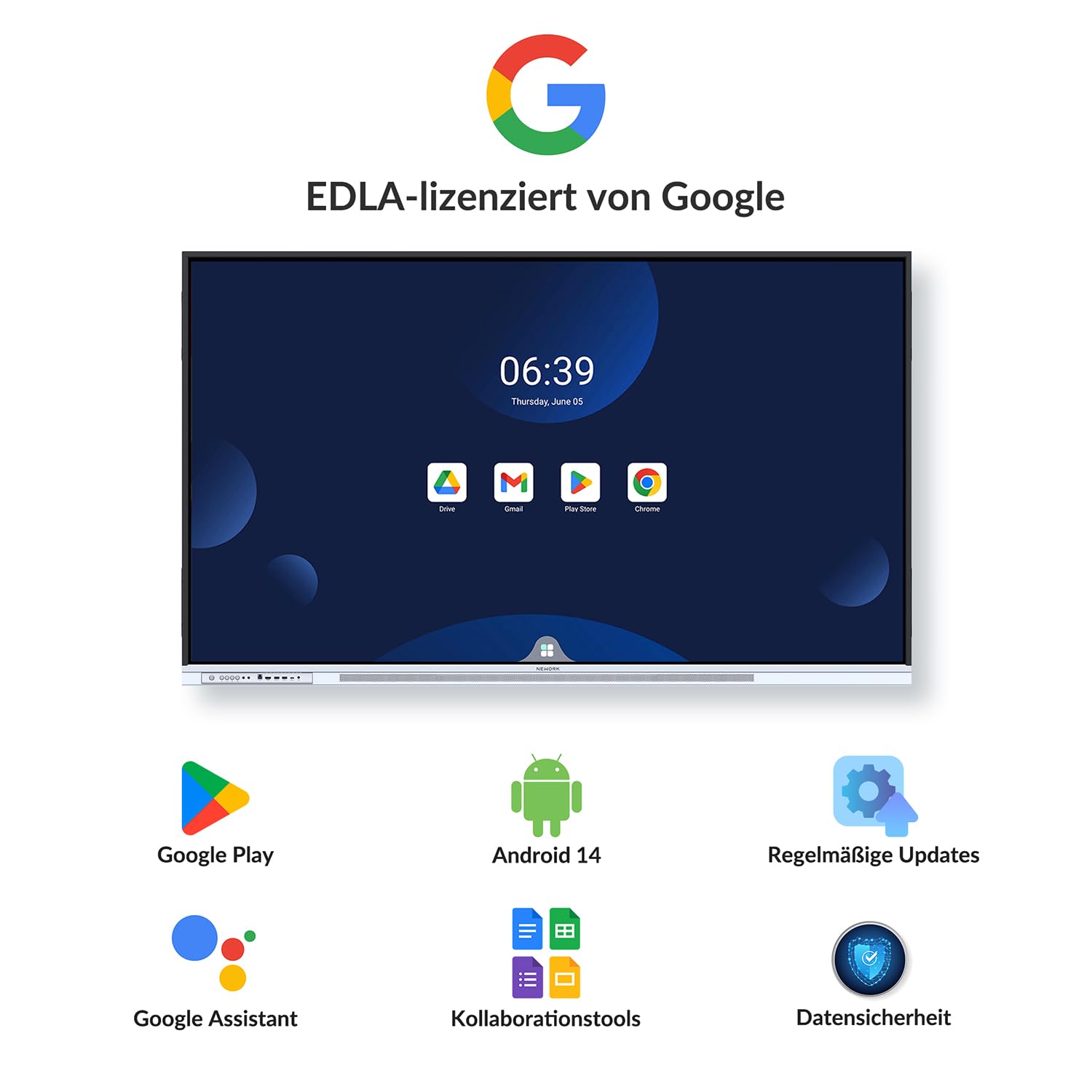 Interaktives Whiteboard 75 Zoll Smartboard ,4K UHD Touchscreen Android 14,Google EDLA Zertifiziert Digitale Whiteboard, für Büro Schule, Wandhalterung
