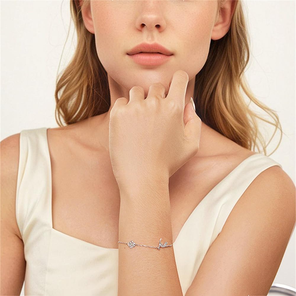 NewZenro Cute Cat Paw 925 Sterling Silver Bracelets for Women Minimalist Lovely Kitten Pet Animal Charm Link Bracelets Adjustable Chain Hypoallergenic Fashion Jewelry Gifts - Image 6