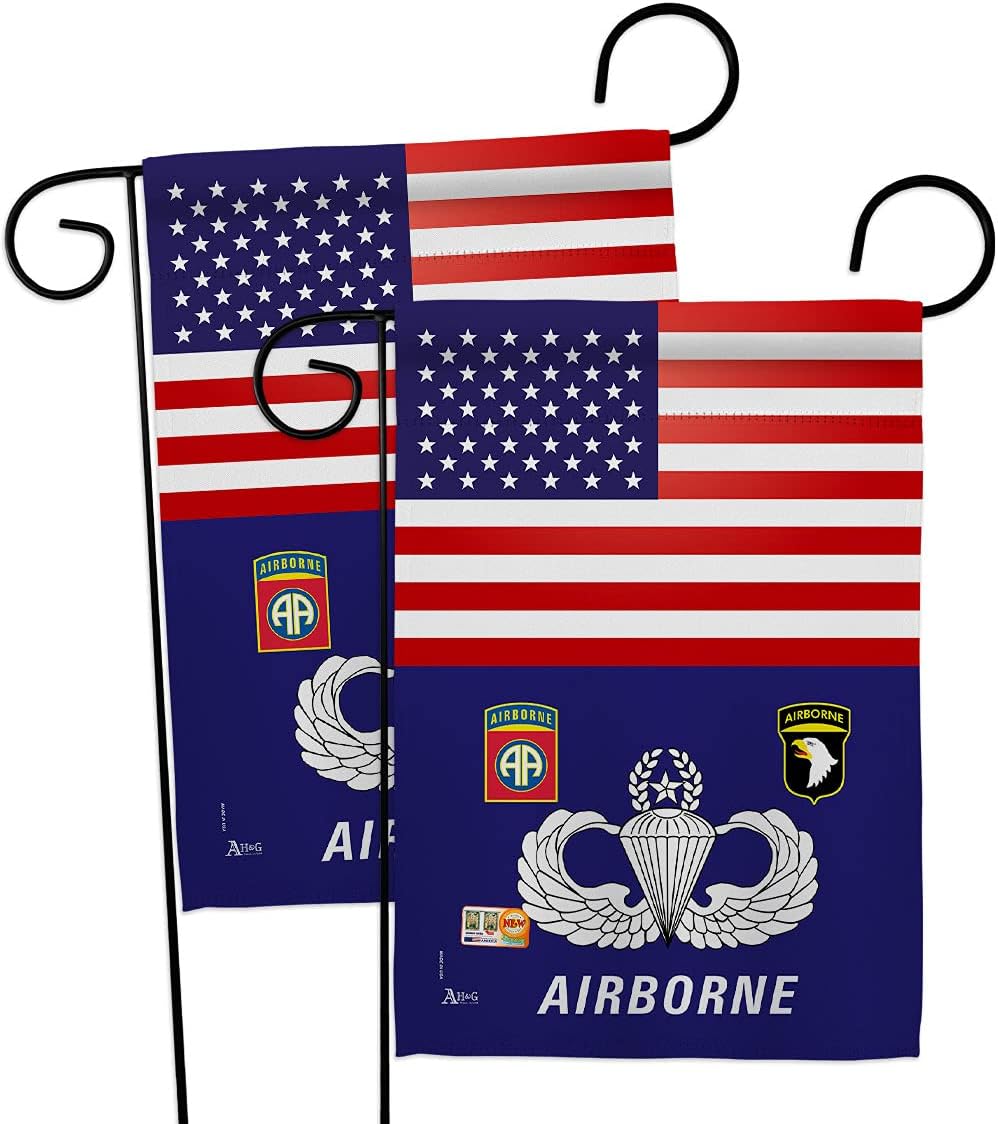 US Airborne Burlap Garden Flags 2pcs Pack Armed Forces Army Rangers United State American Military Veteran Retire Official Small Decorative Gift Yard House Banner Double-Sided Made In USA 13 X 18.5