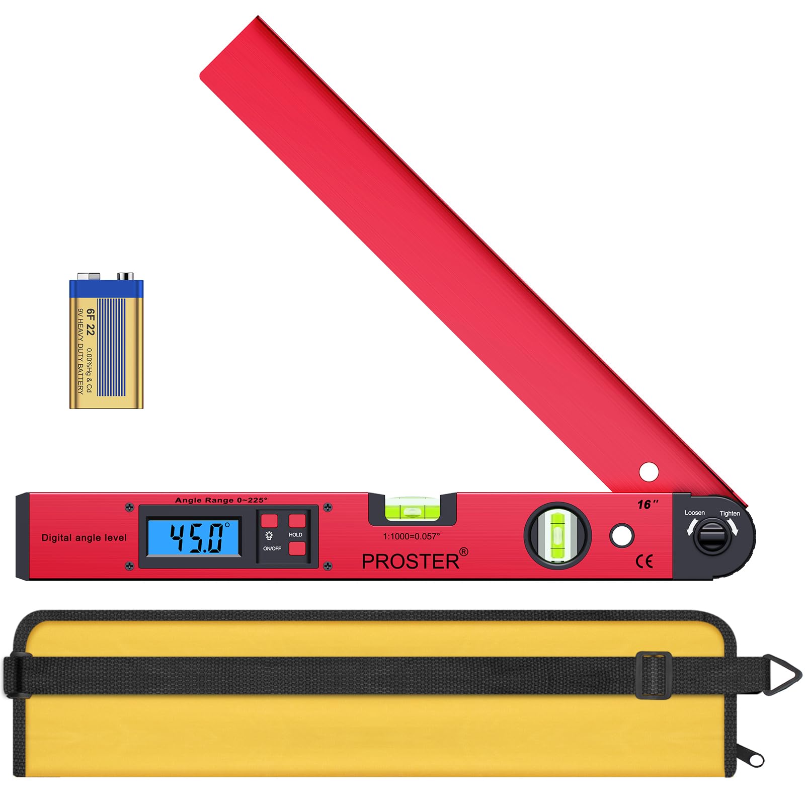 Angle Finder 0-225° Protractor with Battery and Pouch 400mm/16 inch Angle Ruler with Spirit Levels and Backlit LCD Digital Inclinometer Angle Measuring Tool for Roofing Engineering