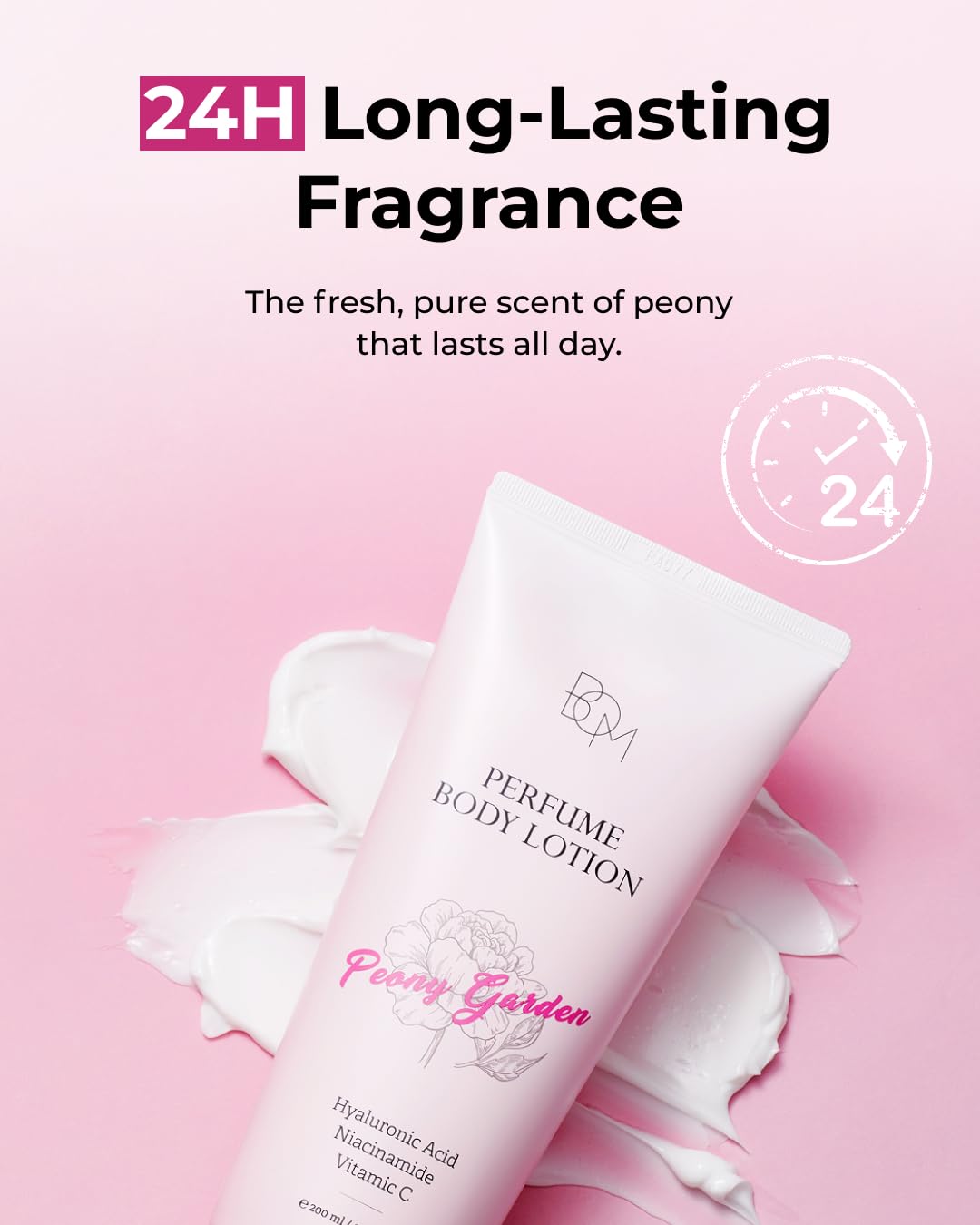 BOM Peony Garden Perfume Body Lotion 6.76 Fl Oz, Floral Scented Body Cream with Hyaluronic Acid, Niacinamide & Vitamin C, Long-Lasting Moisture & Fragrance, Non-Sticky & Smoothing, Korean Skincare