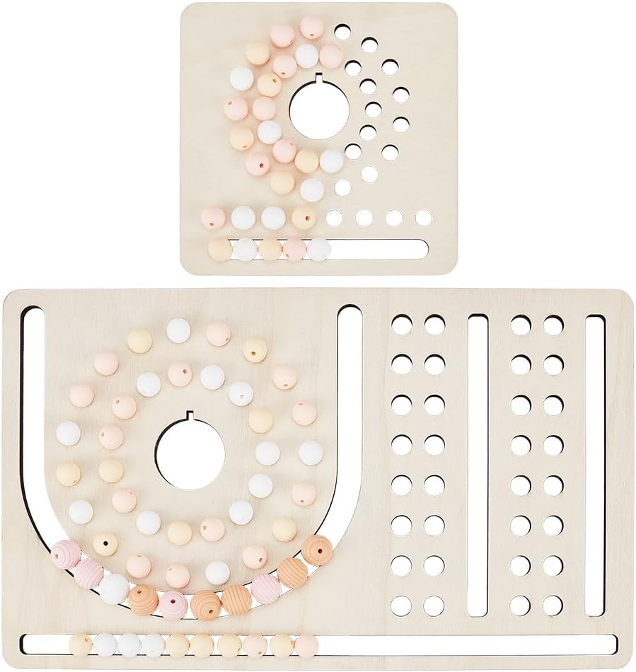 BENECREAT 2 Pcs Wood Bead Boards, Mixed Size Hollow Beading Boards for Silicone Bead Crafting, Jewelry Design Mats for Bracelet Necklace DIY