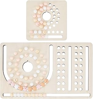 BENECREAT 2 Pcs Wood Bead Boards, Mixed Size Hollow Beading Boards for Silicone Bead Crafting, Jewelry Design Mats for Bracelet Necklace DIY
