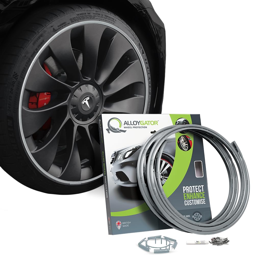 AlloyGator Silver Alloy Wheel Protectors to Avoid Kerb Scratches & Scuffs – Fits Up to 19" x 4 Wheels | Fits All Cars | Adhesive Free Car Exterior Accessory | 15 Colour Options