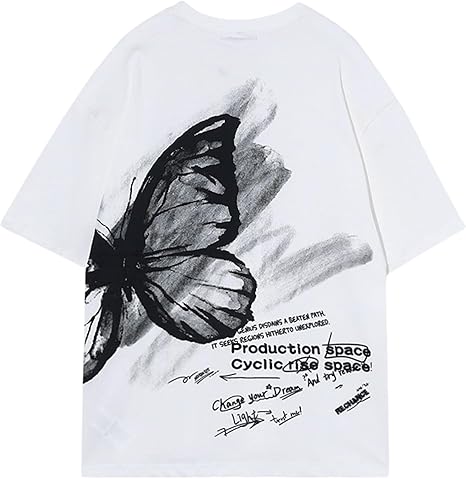 Vamtac Butterfly Graphic Tees Men Y2K Oversized Vintage T Shirts Loose Streetwear Short Sleeves Summer Tops