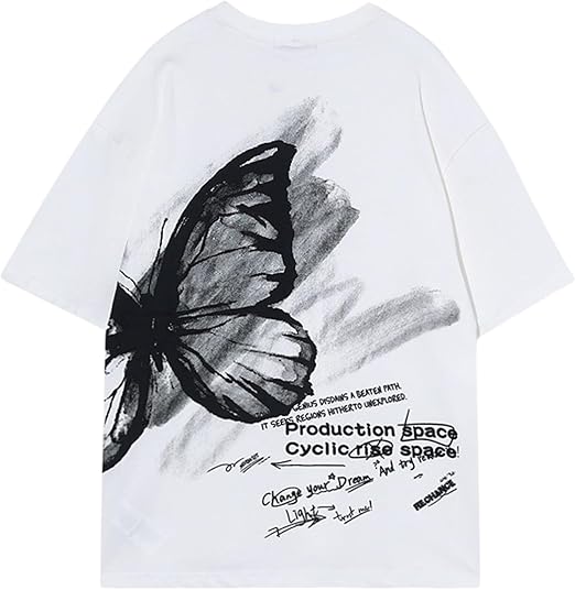 Vamtac Butterfly Graphic Tees Men Y2K Oversized Vintage T Shirts Loose Streetwear Short Sleeves Summer Tops