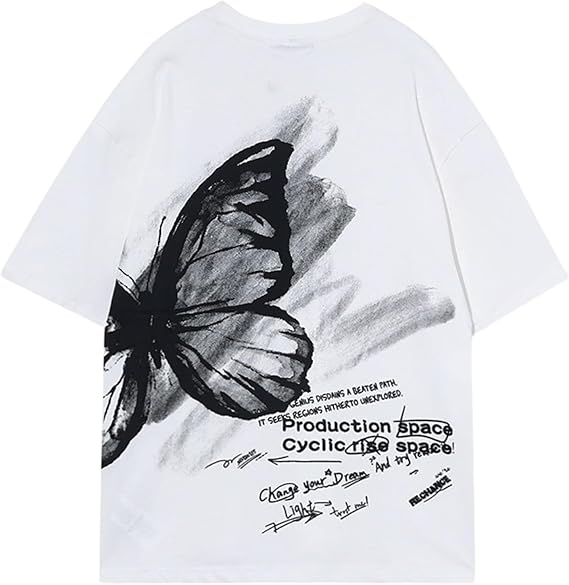 Vamtac Butterfly Graphic Tees Men Y2K Oversized Vintage T Shirts Loose Streetwear Short Sleeves Summer Tops