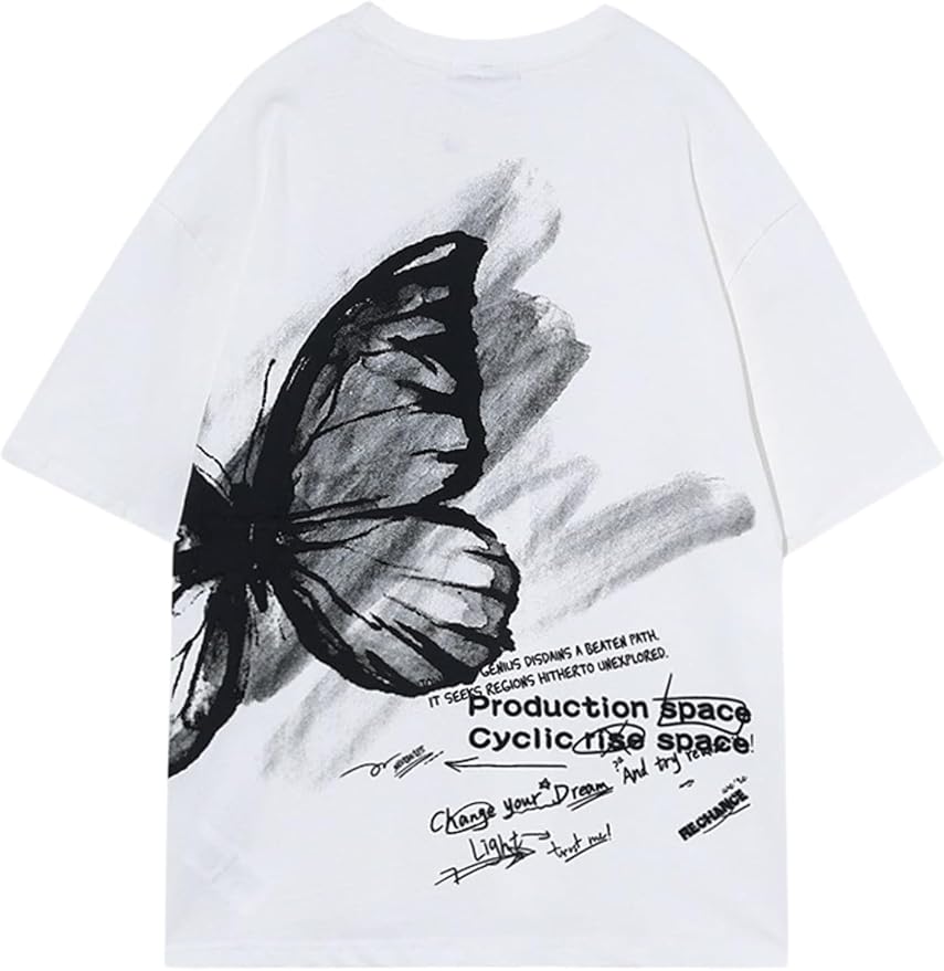 Vamtac Butterfly Graphic Tees Men Y2K Oversized Vintage T Shirts Loose Streetwear Short Sleeves Summer Tops