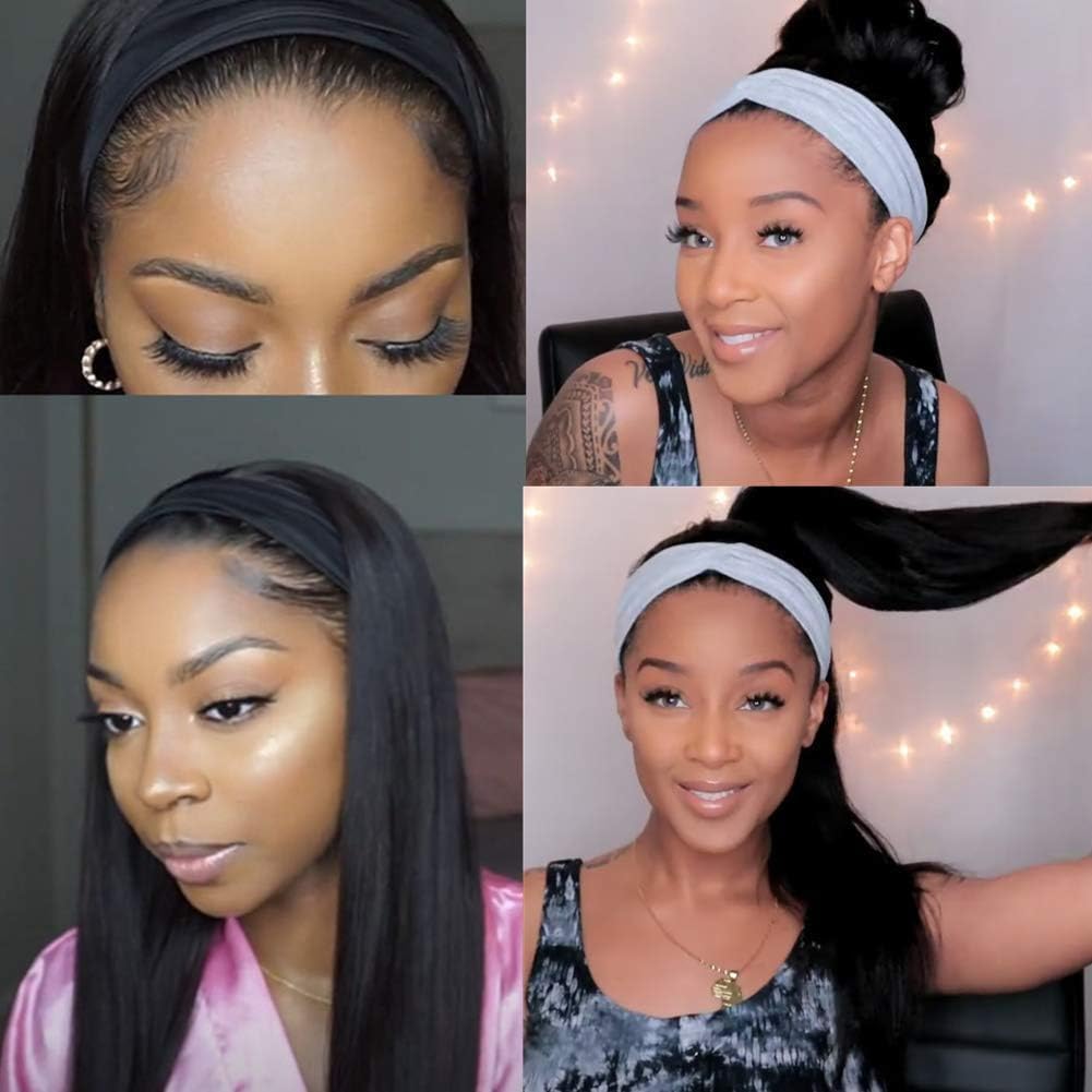 Perruque de cheveux humains pour femmes noires - Perruque droite - Densité de 150 % - Sans colle - Couleur naturelle - 45,7 cm