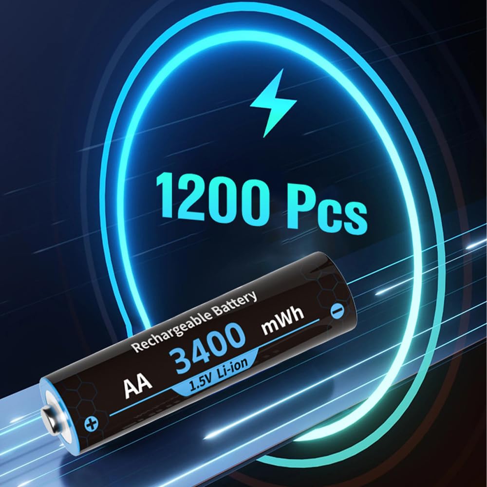 Lot de 8 piles au lithium rechargeables AA/AAA avec chargeur, piles AA et AAA, double A haute capacité pour caméra Blink, Xbox, et plus encore, avec boîte de rangement de charge pour plus de commodité