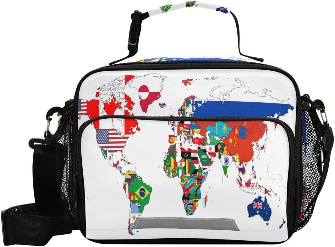 Lunch box Insulated Soft Lunch Bag Lunch Container National Flag World Map for Office Work School Picnic Beach