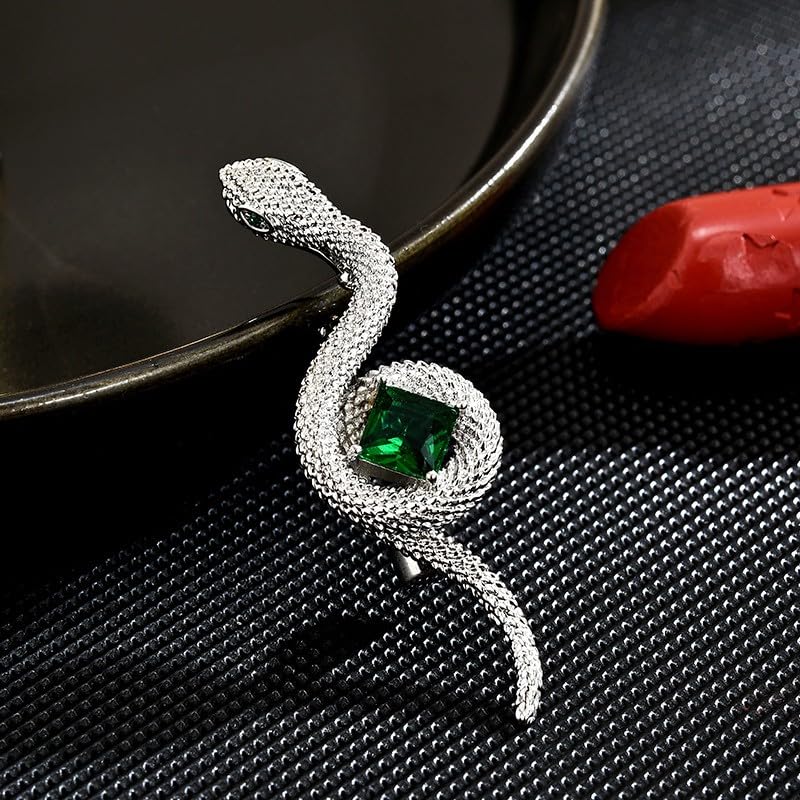 Image of Snake Rhinestone Brooch Pin for Women Silver Snake Brooches Lapel Pin Dress Jewelry Accessory