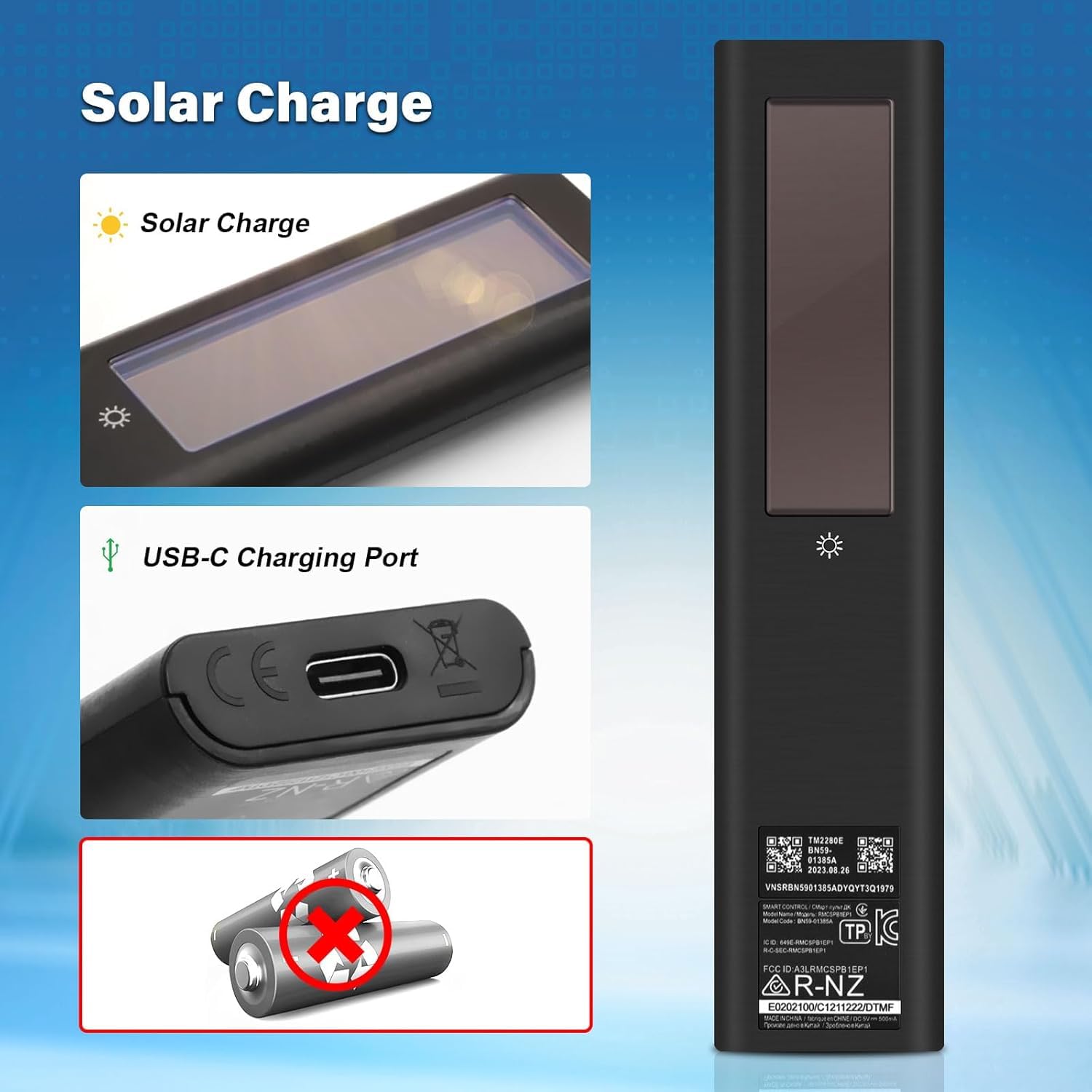 BN59-01385A Telecomando di Ricambio per Samsung, Telecomando Vocale di Ricarica Solare per Samsung Smart TV, Compatibile con 2021-2022 Smart 4K HD TV
