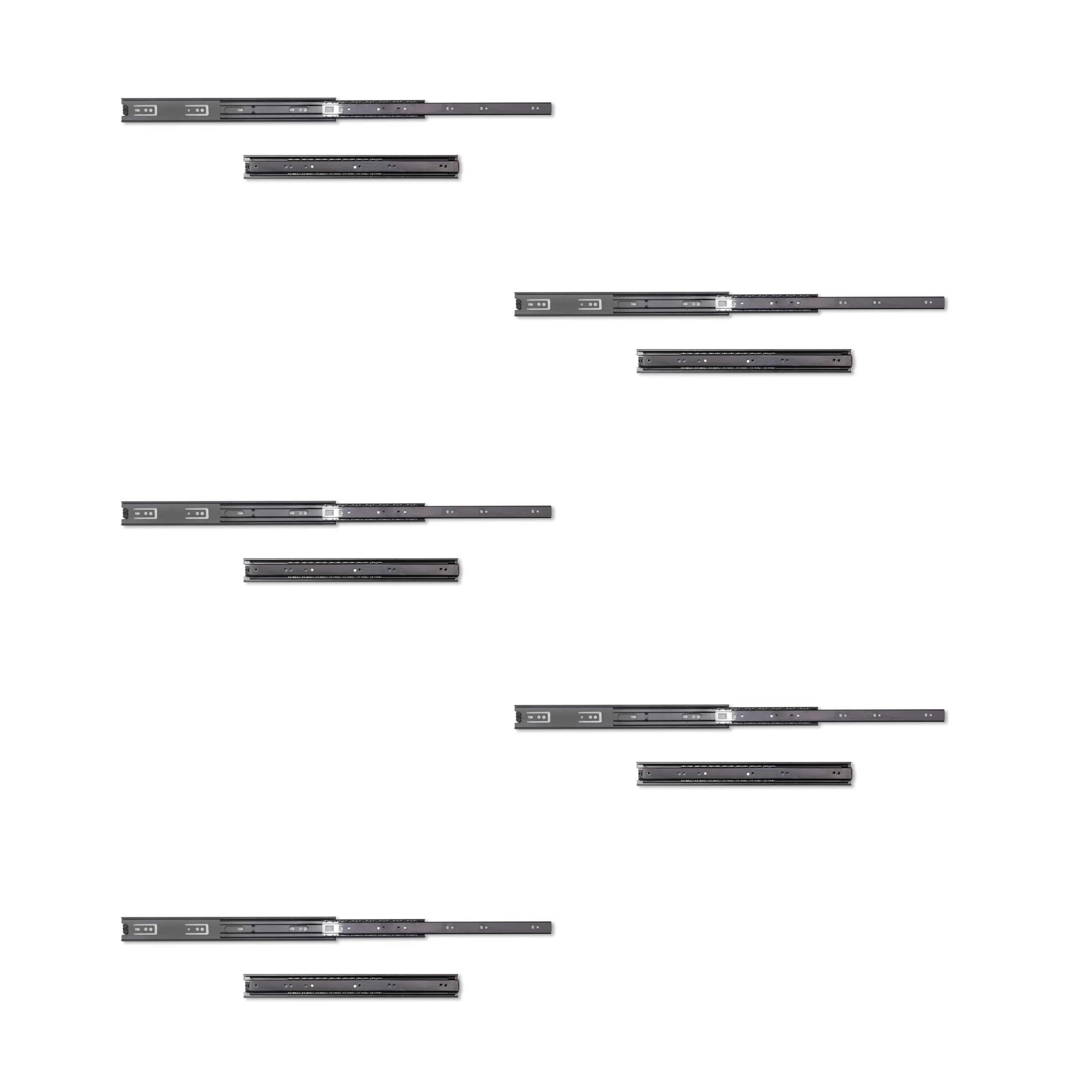 Emuca - Glissières pour tiroir avec roulement à billes 45mm x 400mm, Lot de 5 paires de coulisses à sortie totale, Noir