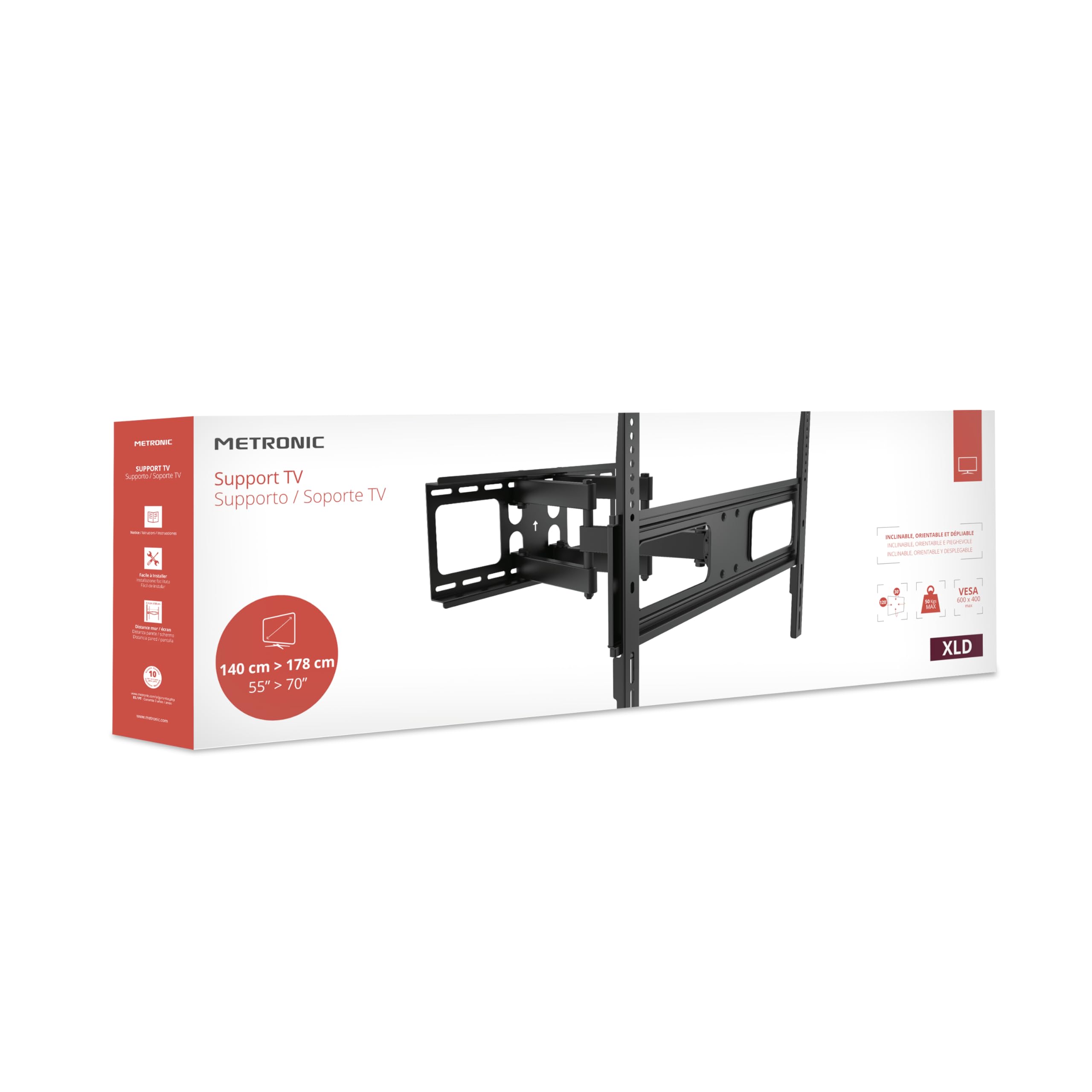 Metronic 45106 - Soporte de pared giratorio e inclinable para televisor, color negro