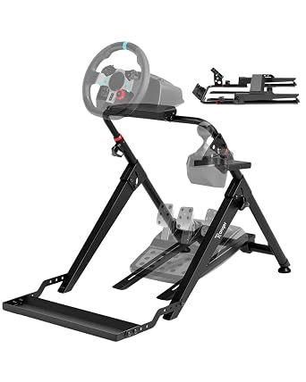 Ranqer Racing Wheel Stand Pro Lenkradständer faltbar aus Stahl höhen- und neigungsverstellbar mit integrierter Sitzhalterung und Schalthebelhalter für Lenkrad und Pedale Schwarz