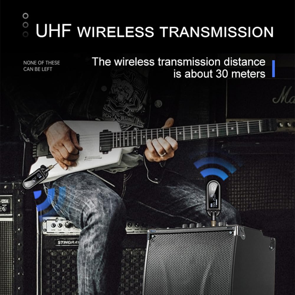 Bezprzewodowy system gitarowy, bezprzewodowy system gitarowy, nadajnik gitarowy, zestaw odbiornika UHF, regulowana głośność, 6,35 mm i 3,5 mm, elektronarzędzi basowych, Plug & Play