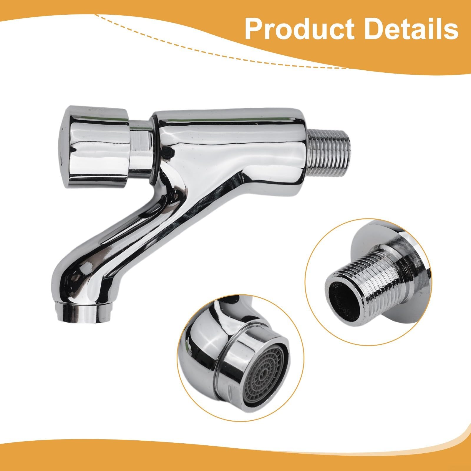 Wall Mount Push Button Faucet Self Closing Basin Tap Time Delay Control Single Handle Cold Water Supply Chrome — view 2