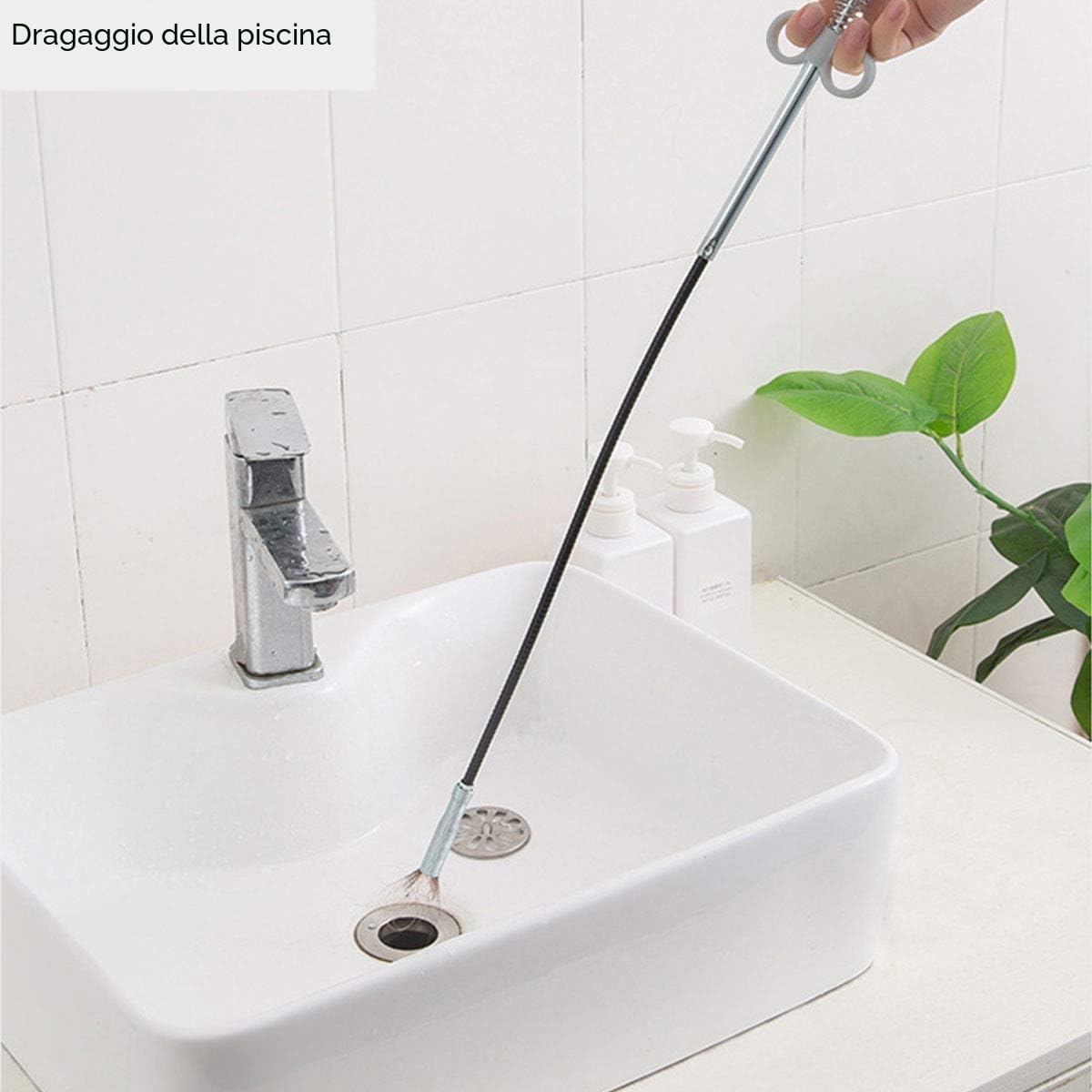 Pinza con griffe flessibile Strumento per la pulizia dei tubi Strumento di presa (sistema a pressione con molla) 4 griffe Strumento multifunzione per lo scarico della cucina, del bagno - 90 cm 1 pezzo