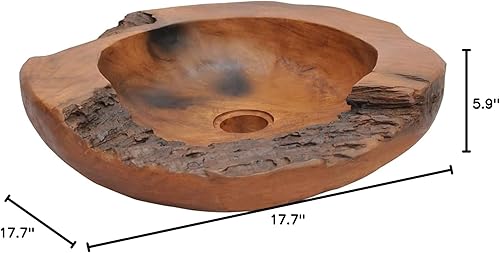 Miniatura 10 de Lavabo de madera de teca maciza, fregadero de baño sobre encimera, estilo natural hecho a mano, 17.7 pulgadas, marrón, para baño doméstico