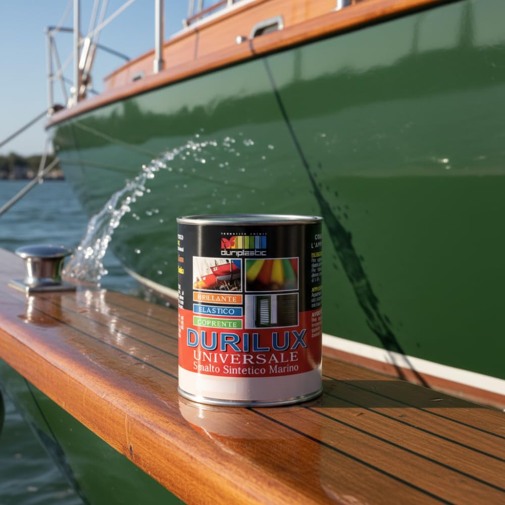 Durilux Smalto Universale Sintetico Marino Lucido, Protezione per Legno e Ferro, Finitura Brillante, Resistente agli Agenti Atmosferici, Bosco 524 Ral 6005 (2,5 L)