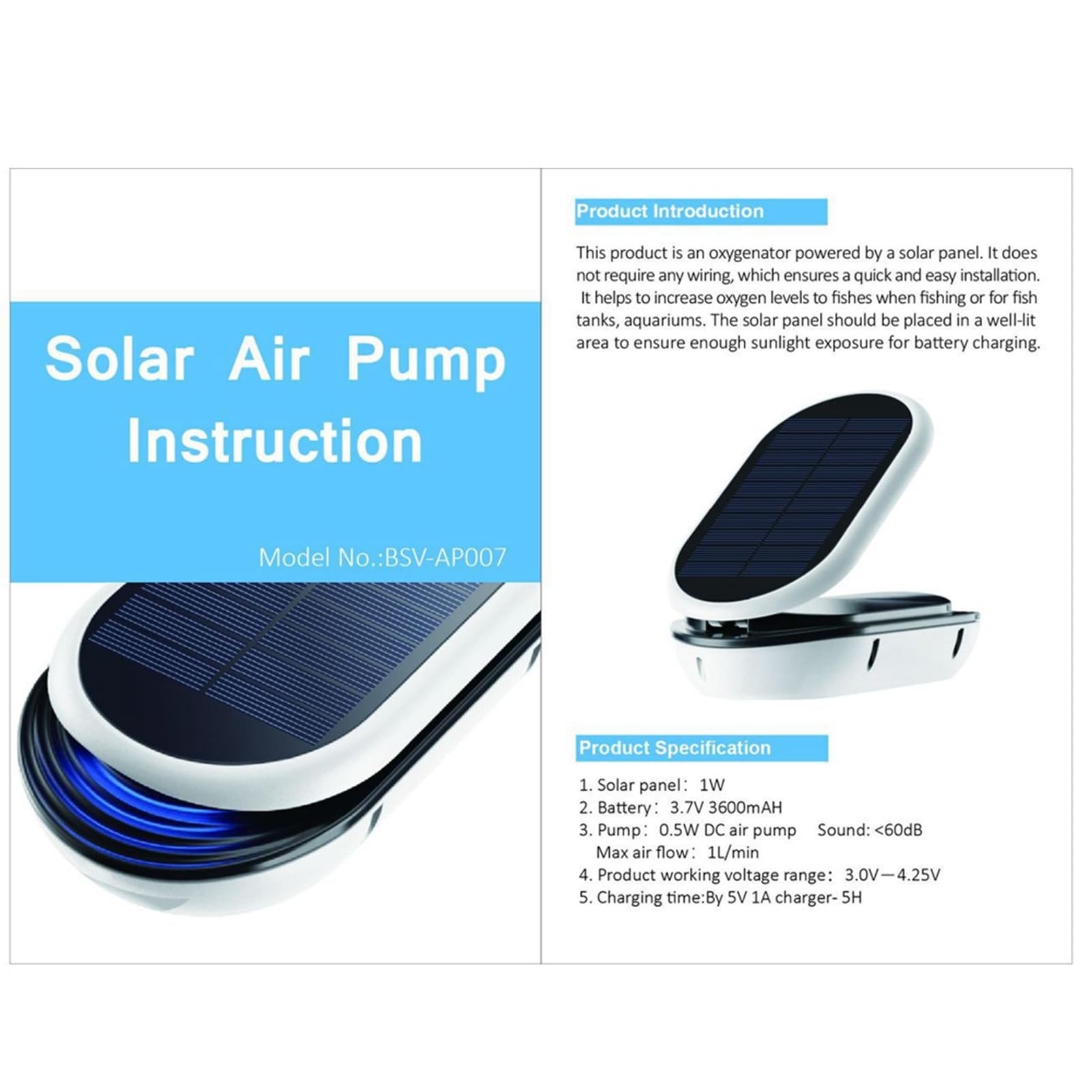 Aeratore per Ossigenatore Ad Energia Solare per Acquari Pompa Ad Aria a 3 Livelli Batteria a Lunga Durata