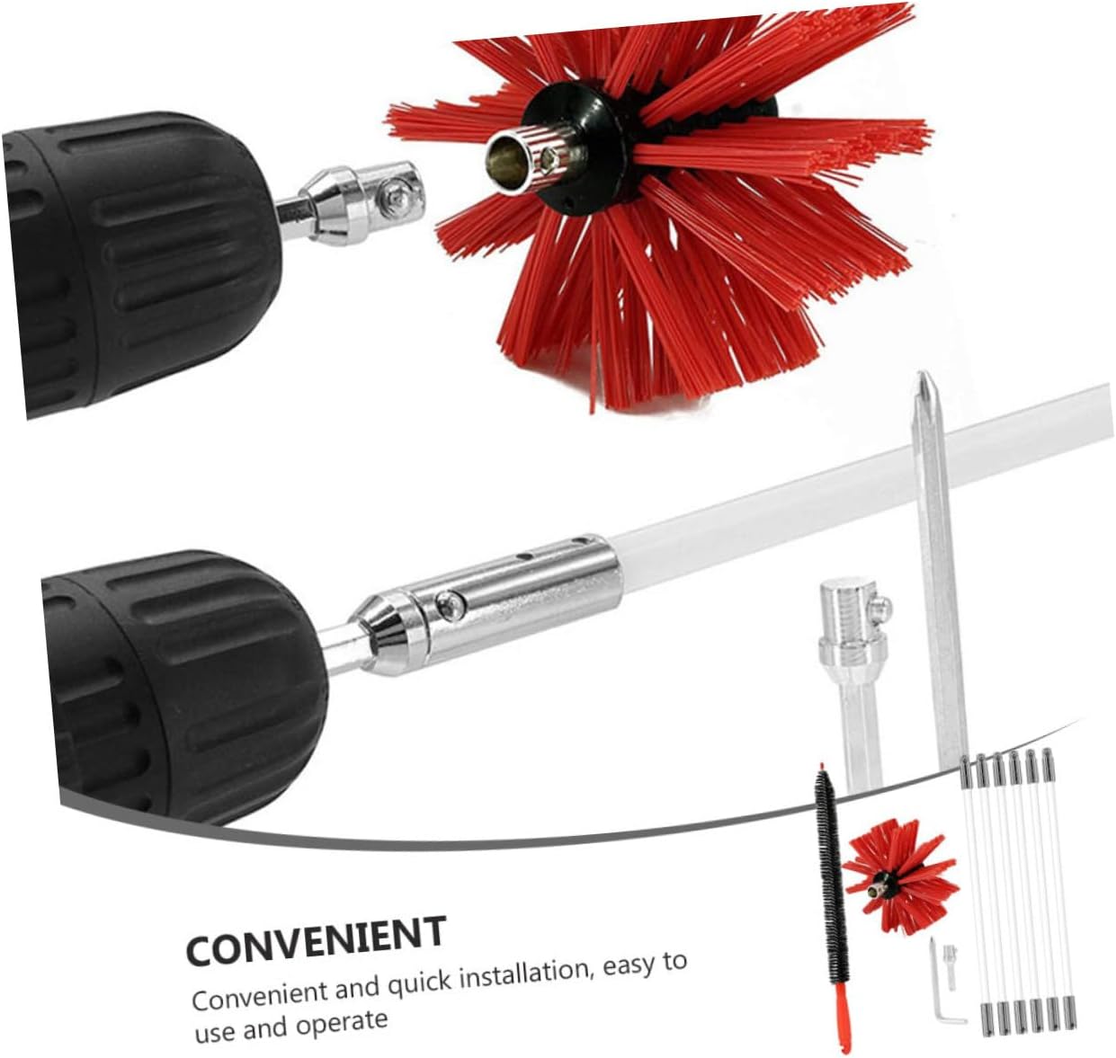 Cabilock 1Set Chimney Brush with Extendable Rods Brush Head for Efficient Cleaning of Flues and Brick Chimneys Compatible with Electric Drills for DIY Maintenance