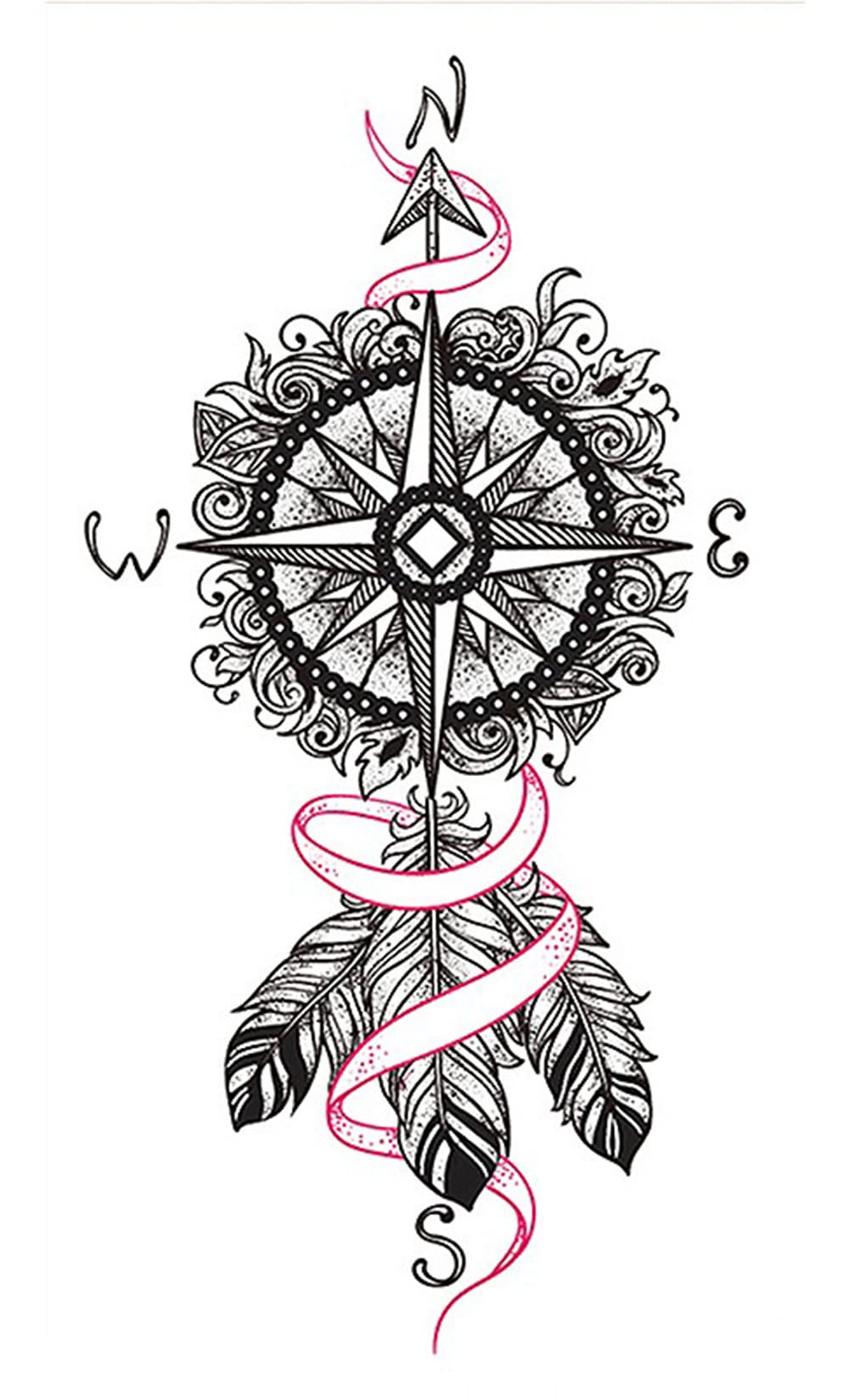 S.A.V.I Temporary Tattoo Stickers, Dreamcatcher Compass Directions Design For Men, Women Size 21x11cm - 1Pc.