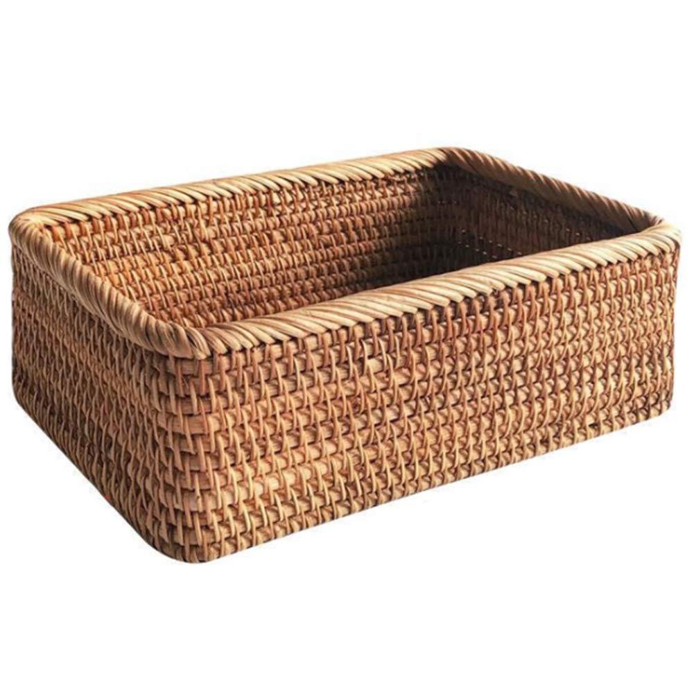 pizarra Hand-Woven Rectangular Rattan Wicker Basket Fruit Tea Bread Picnic Cosmetic Storage Box Kitchen Household -L