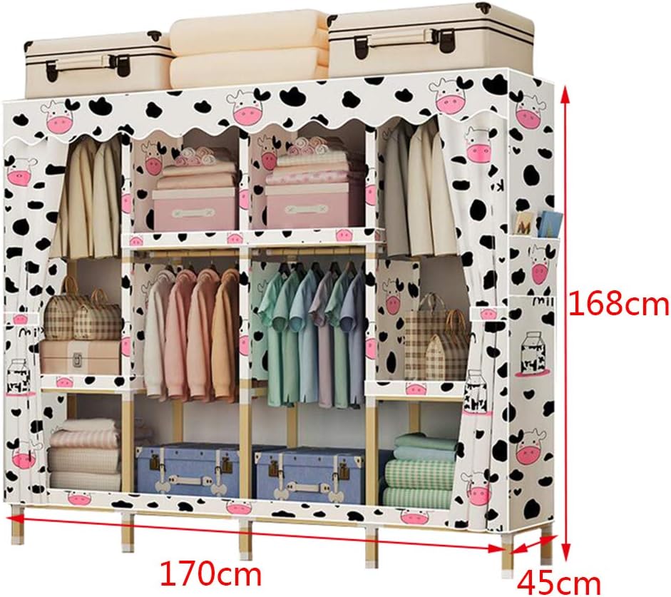 Cloth Wardrobe Clothes Closet, Portable Closet Solid Wood Frame Wardrobe Storage Closet Standing Closet Fabric Cabinet Portable Wardrobe,A_170*45 * 168CM