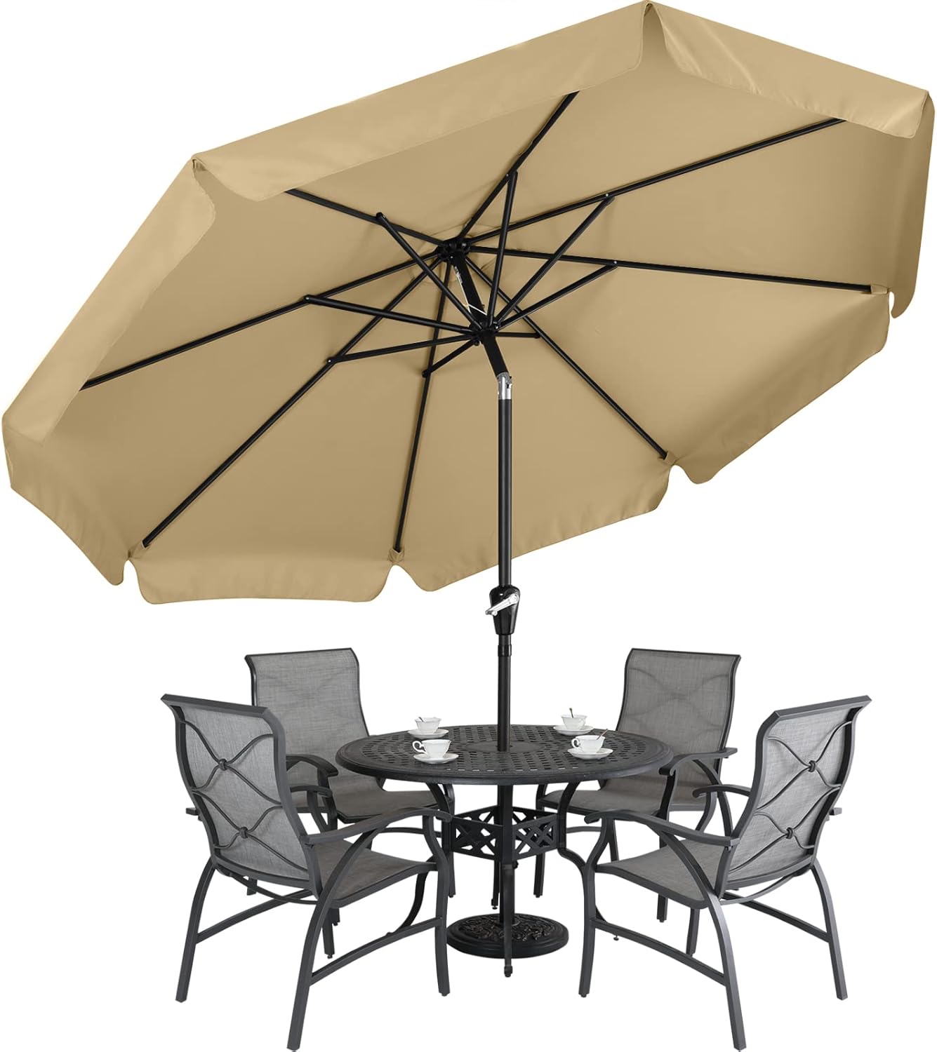 マスターキャノピー（MASTERCANOPY） アルミ製 スカラップ付きガーデンパラソル (約)直径270cm ×高さ235cm チルト機能付/クランク開閉 アウトドア用 商用 カーキ