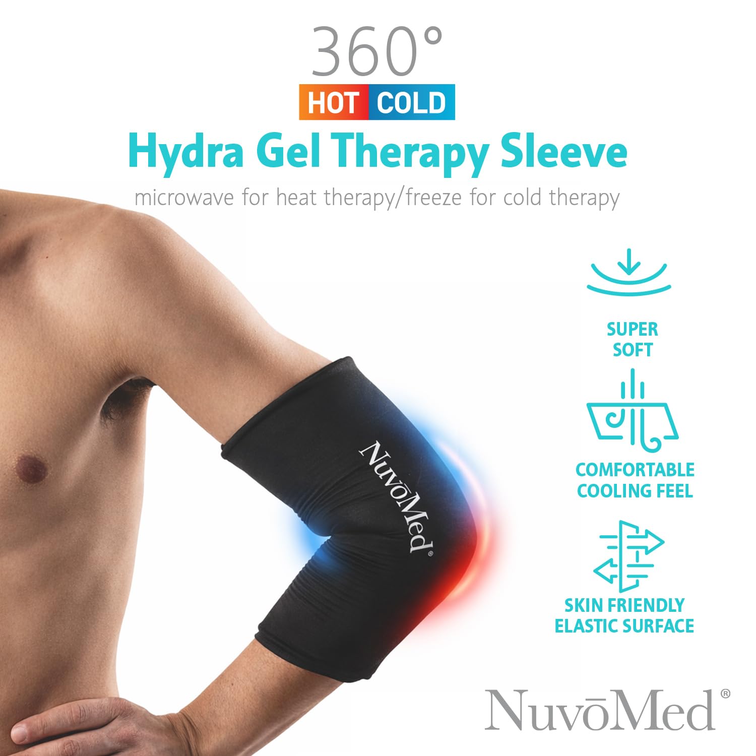 NuvoMed Impacco riutilizzabile in gel caldo e freddo, impacco flessibile in gel idraulico, adatto al microonde e al congelatore, copertura a 360° per ginocchia, gomiti, caviglie, polsi e polpacci