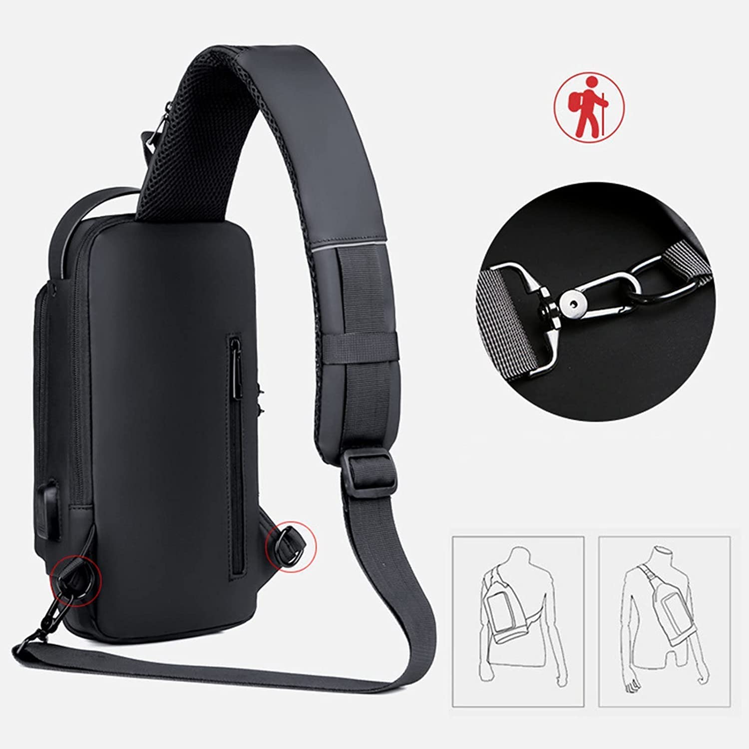 7Seas smart cross body bag/Lightweight Waterproof Shoulder Backpack Chest Cross body Bag with USB Charging for Men & Women (1Pcs)(Multicolor) 1