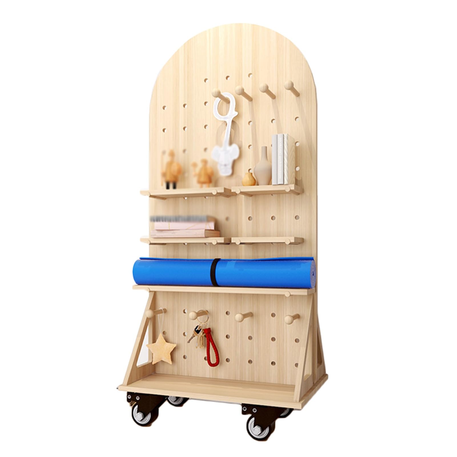 Hölzerner Pegboard-Werkzeug-Organizer, bewegliches Pegboard-Rack, DIY-Aufbewahrungs- und Anzeigetafelständer, dekoratives Pegboard-Kombinationsset für Küche/Arbeitszimmer/Garage (Holz)