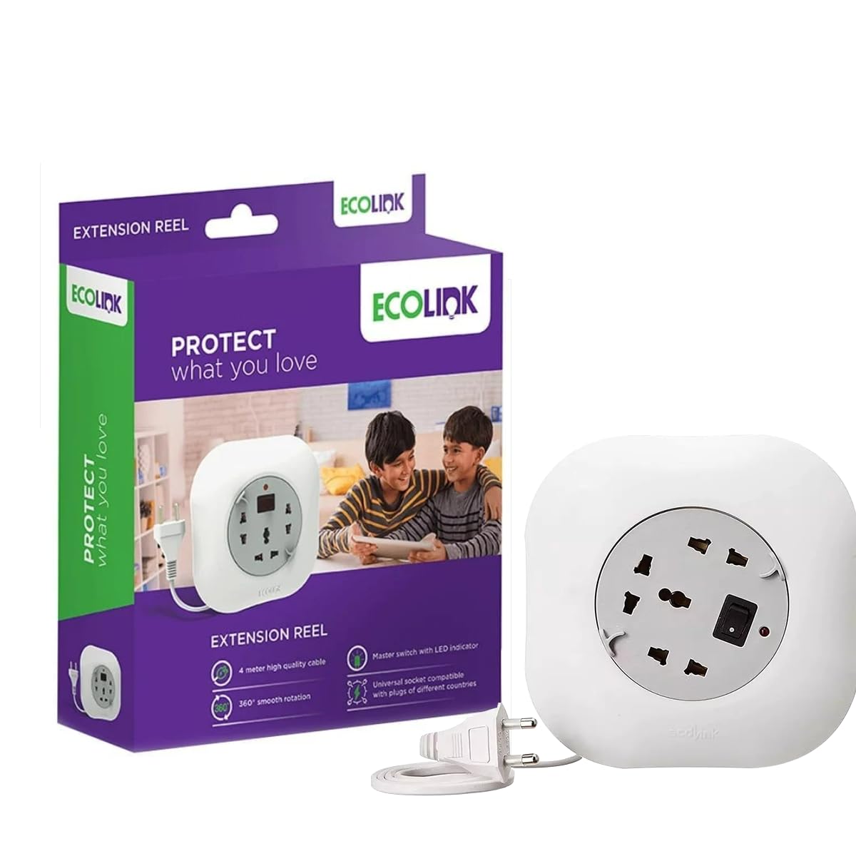 EcoLink Retractable Extension Reel 4 Meter (White) at ₹249 – Amazon