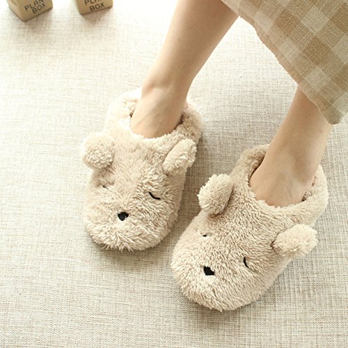 Womens Fleece Slippers,Indoor Cute Cartoon Winter Soft Warm Cozy Booties Non-Slip Plush Mules Home Bedroom Slip-on Shoes Ankle Boots for Girls Ladies (Bear, US Size:9-10（EUR Size:40-41）)3