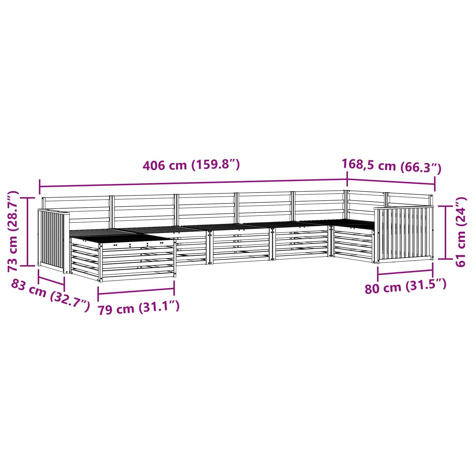 vidaXL Zestawy sof 7 pcs Naturalny Lite Drewno Akacji, Ogród, Wygodny zestaw wypoczynkowy, Siedzenie na zewnątrz, Patio, Nowoczesny taras, Meble wygodne